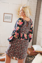 Load image into Gallery viewer, Black Floral Color Block Tiered Back Keyhole Dress
