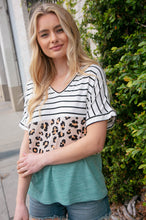 Load image into Gallery viewer, Sage Stripe and Leopard Print Color Block Top
