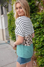Load image into Gallery viewer, Sage Stripe and Leopard Print Color Block Top
