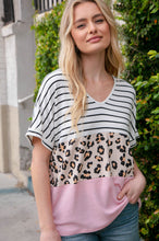 Load image into Gallery viewer, Blush Stripe and Leopard Print Color Block Top
