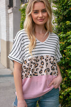 Load image into Gallery viewer, Blush Stripe and Leopard Print Color Block Top
