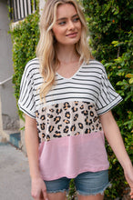 Load image into Gallery viewer, Blush Stripe and Leopard Print Color Block Top
