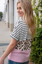 Load image into Gallery viewer, Blush Stripe and Leopard Print Color Block Top
