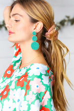 Load image into Gallery viewer, Turquoise Green &amp; Gold Beaded Round Dangle Earrings
