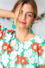 Load image into Gallery viewer, Turquoise Green &amp; Gold Beaded Round Dangle Earrings
