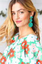 Load image into Gallery viewer, Turquoise Green &amp; Gold Beaded Round Dangle Earrings
