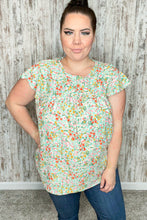 Load image into Gallery viewer, Mint Floral Print Ruffle Short Sleeve Top
