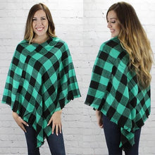 Load image into Gallery viewer, My Cozy &amp; Cute Plaid Poncho in Mint
