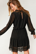 Load image into Gallery viewer, Black Swiss Dot Ruffle Hem Chiffon Dress
