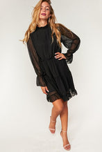 Load image into Gallery viewer, Black Swiss Dot Ruffle Hem Chiffon Dress
