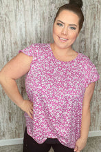 Load image into Gallery viewer, Fuchsia Floral Yoke Ruffle Short Sleeve Top
