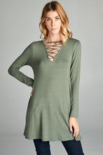 Load image into Gallery viewer, All Laced Up Top in Olive Tunic
