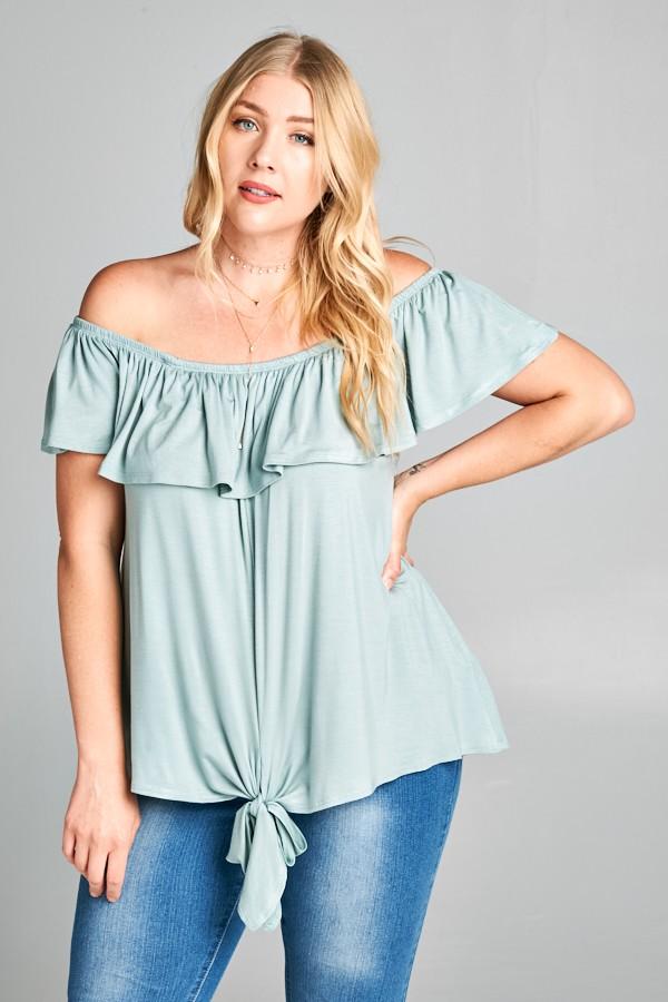All Ruffled Up Knot Top In Sage