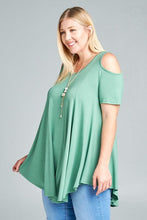Load image into Gallery viewer, Plus Celebrate Today Cold Shoulder Top in Sage
