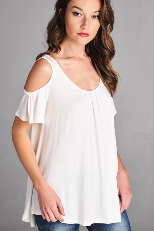 Whimsical in White Cold Shoulder Top
