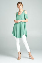 Load image into Gallery viewer, Plus Celebrate Today Cold Shoulder Top in Sage
