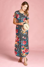 Load image into Gallery viewer, Subtly Striped Floral Maxi Dress
