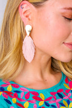 Load image into Gallery viewer, Blush &amp; Gold Leather Fringe Feather Earrings
