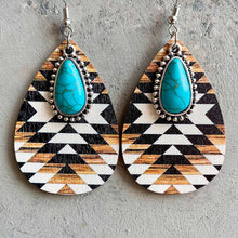 Load image into Gallery viewer, Western Blk/White Boho Stone &amp; Wood Pendant Earrings
