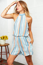 Load image into Gallery viewer, Multi Stripe Halter Neck Back Tie Romper
