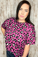 Load image into Gallery viewer, Fuchsia Leopard Print Loose Fit Short Sleeve Top
