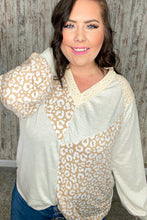 Load image into Gallery viewer, Beige Leopard Print Eyelet V Neck Raglan Top
