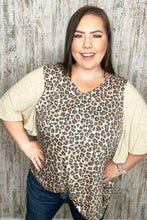 Load image into Gallery viewer, Beige V neck Leopard Print Bell Sleeve Color Block Top
