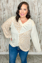 Load image into Gallery viewer, Beige Leopard Print Eyelet V Neck Raglan Top
