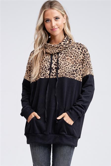 Lucky in Leopard Cowl Neck Hoodie
