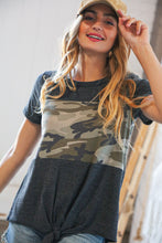 Load image into Gallery viewer, Charcoal Camo Color Block Thermal Knotted Top
