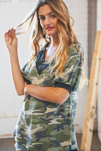 Load image into Gallery viewer, Camo V Neck Waffle Capped Short Sleeve Top
