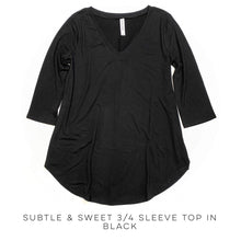 Load image into Gallery viewer, Subtle &amp; Sweet 3/4 Sleeve Top in Black

