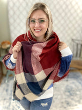 Load image into Gallery viewer, Soft &amp; Stunning Blanket Scarf in Red &amp; Navy
