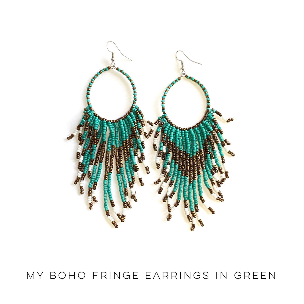 My Boho Fringe Earrings in Green