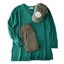 Load image into Gallery viewer, Stay True to You Waffle Knit Sweater in Deep Green
