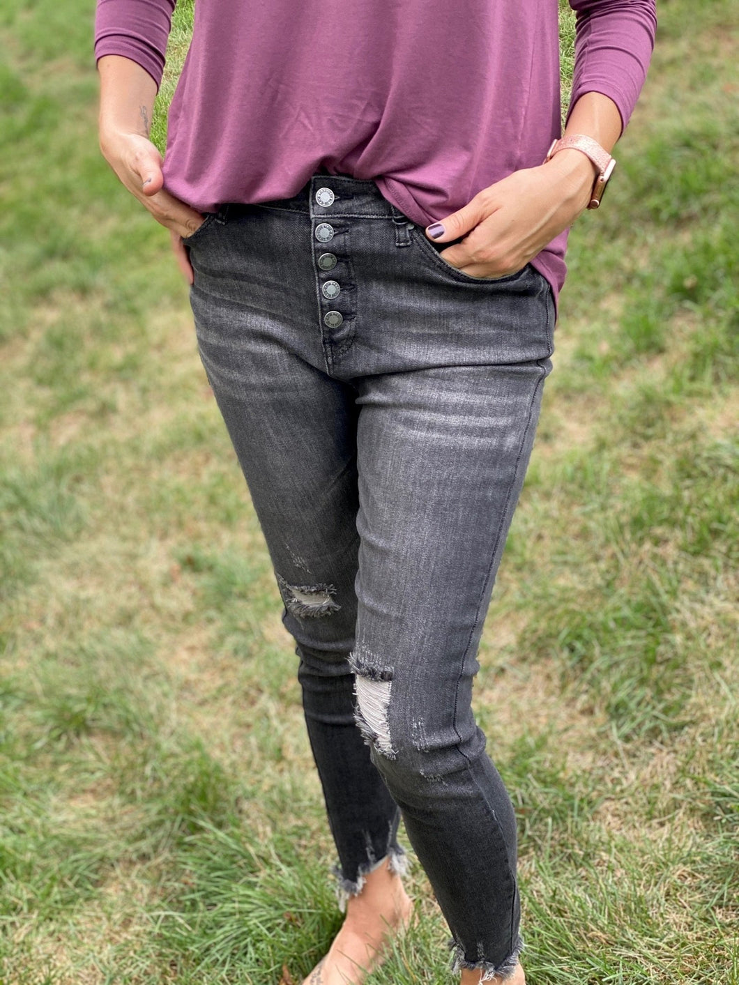 Buttoned in Black Judy Blue Jeans