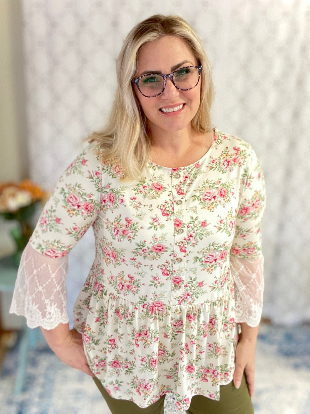 Floral Fusion Lace Sleeved Top