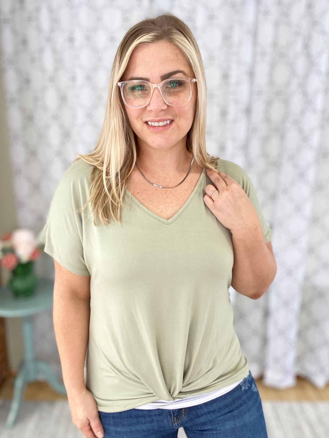 Knot To Worry Top in Sage