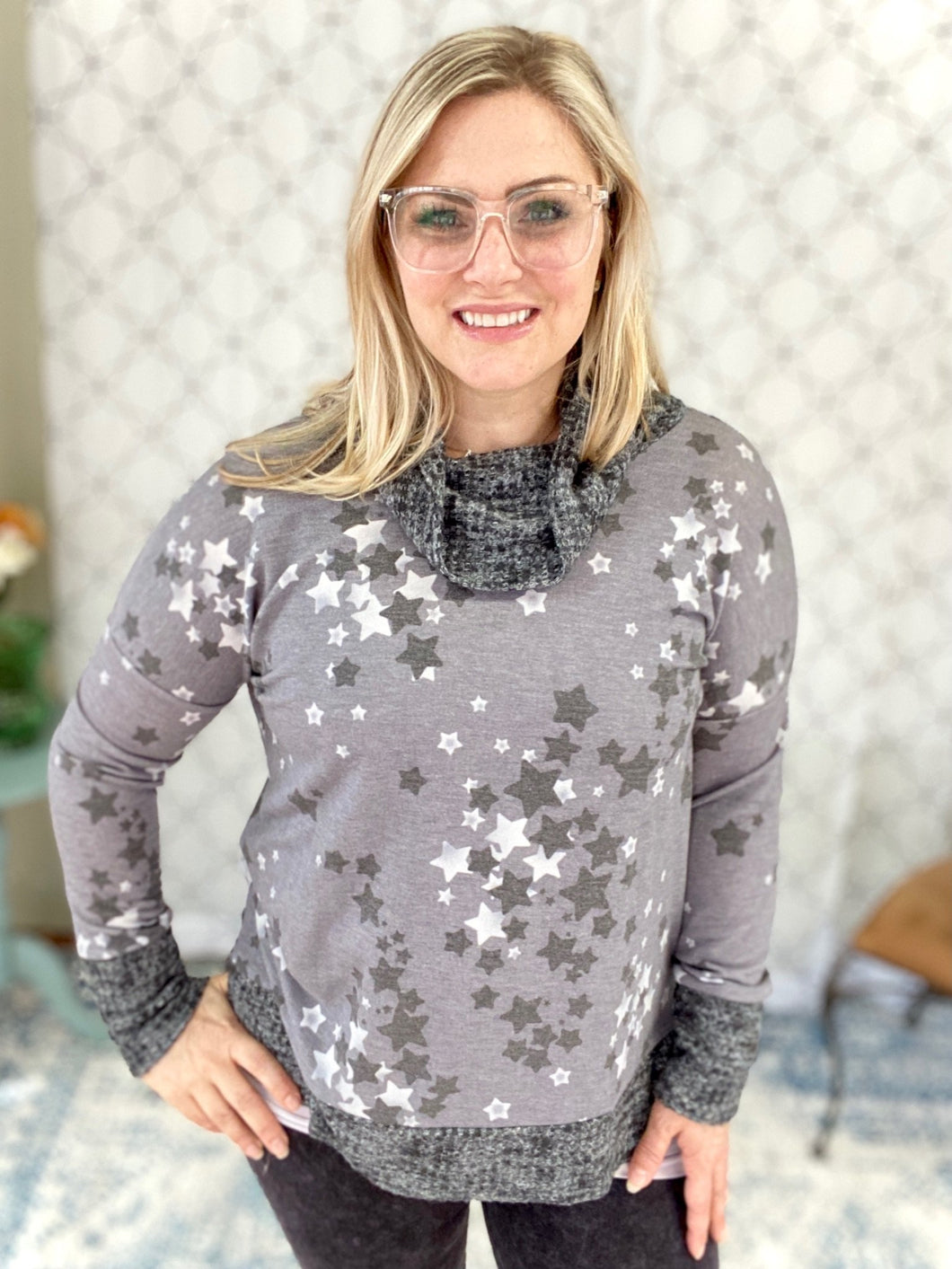 Shine Through the Darkness Cowl Neck Top