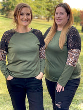 Load image into Gallery viewer, Leopard &amp; Lace Top in Olive
