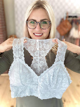 Load image into Gallery viewer, Lovely in Lace Racerback Bralette in Light Gray
