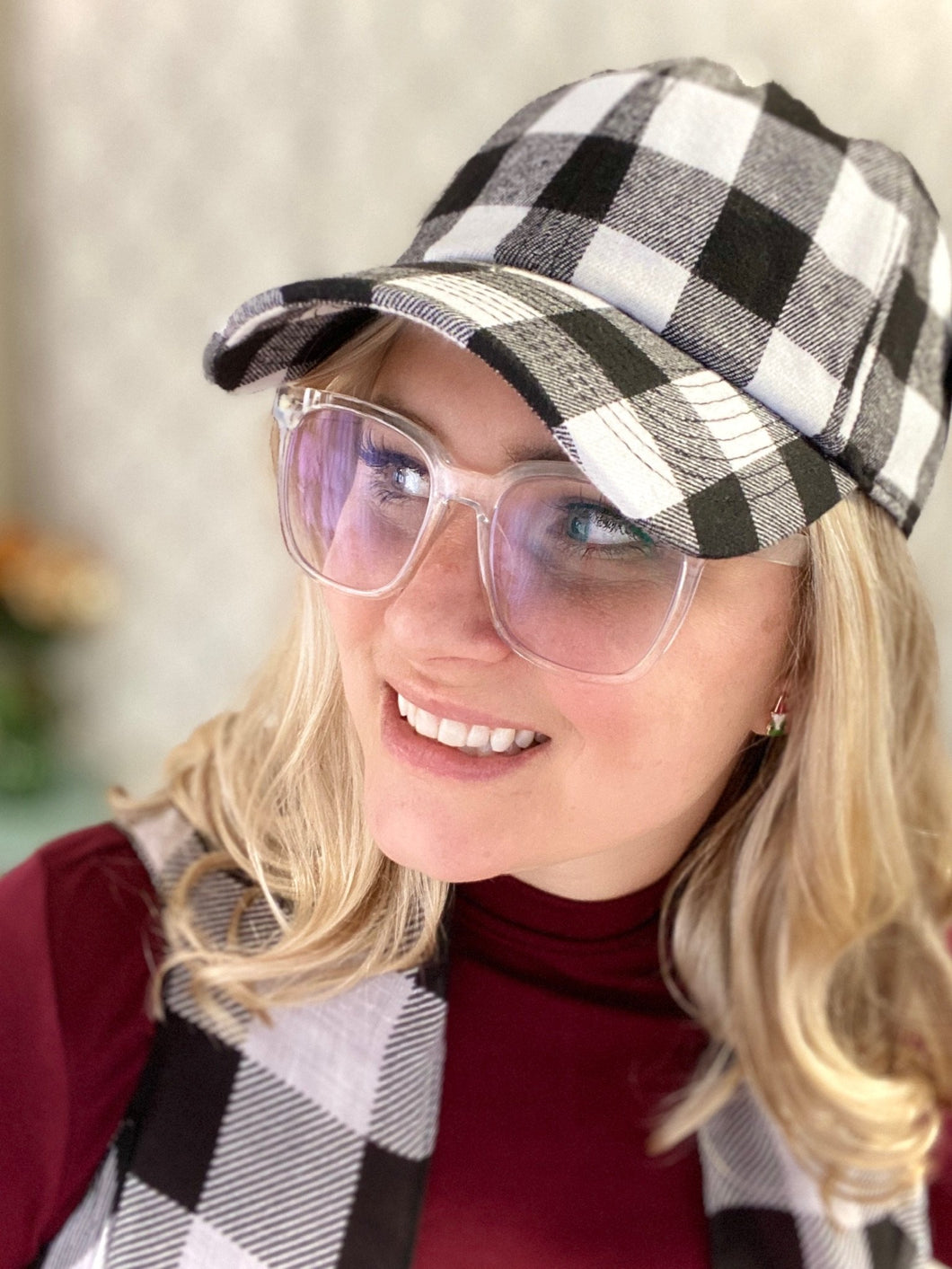 The Perfect Buffalo Plaid Hat in White