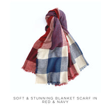 Load image into Gallery viewer, Soft &amp; Stunning Blanket Scarf in Red &amp; Navy
