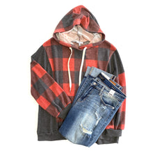 Load image into Gallery viewer, Winter Dreaming Plaid Hoodie in Red
