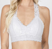 Load image into Gallery viewer, Lovely in Lace Racerback Bralette in White
