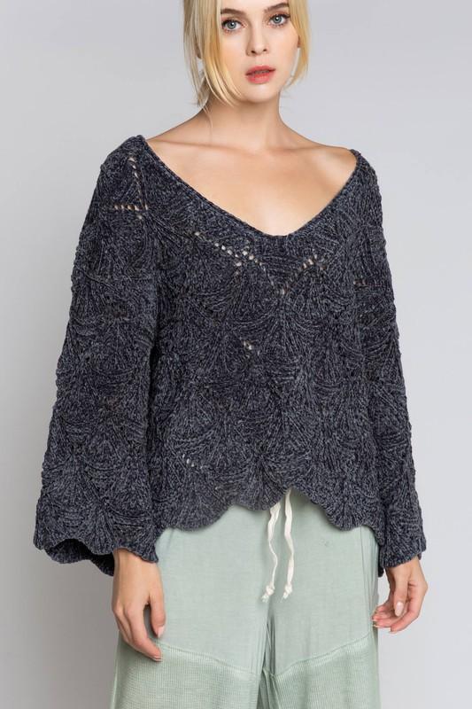 Drop Down Leaf Chenille Sweater